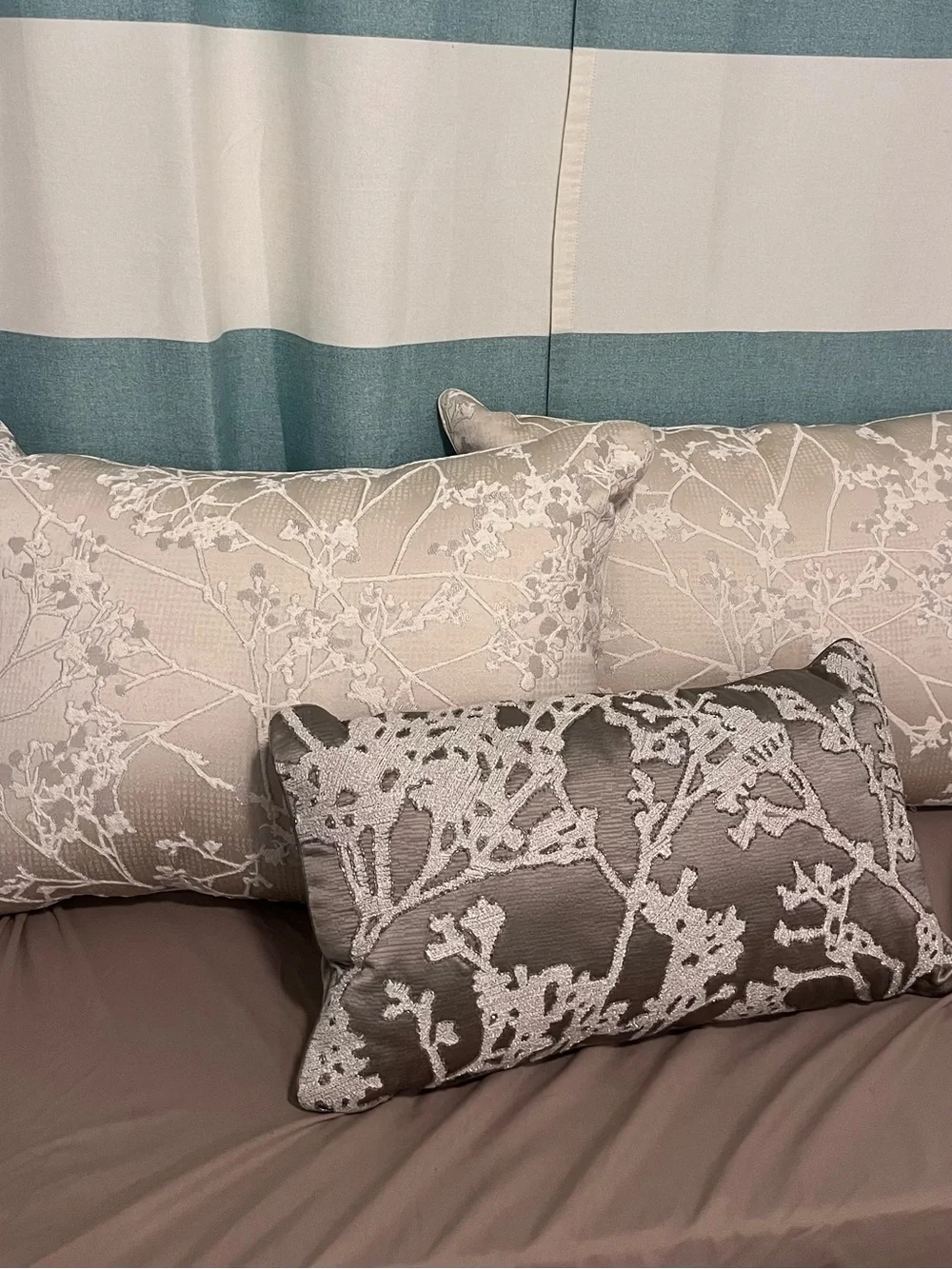 Neutral Botanical Embroidered Accent Pillow Trio